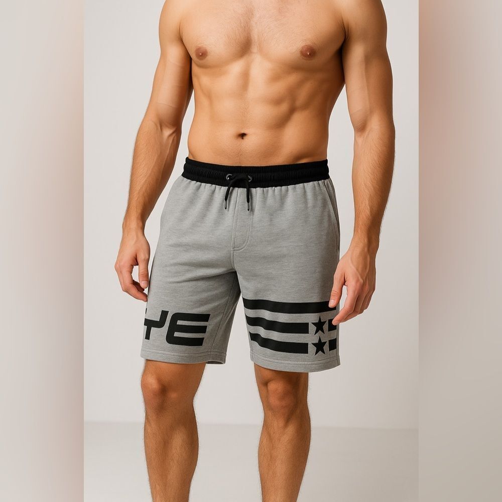 DoYouEven Men’s Graphic Athletic Shorts – Gray/Black | Size Large